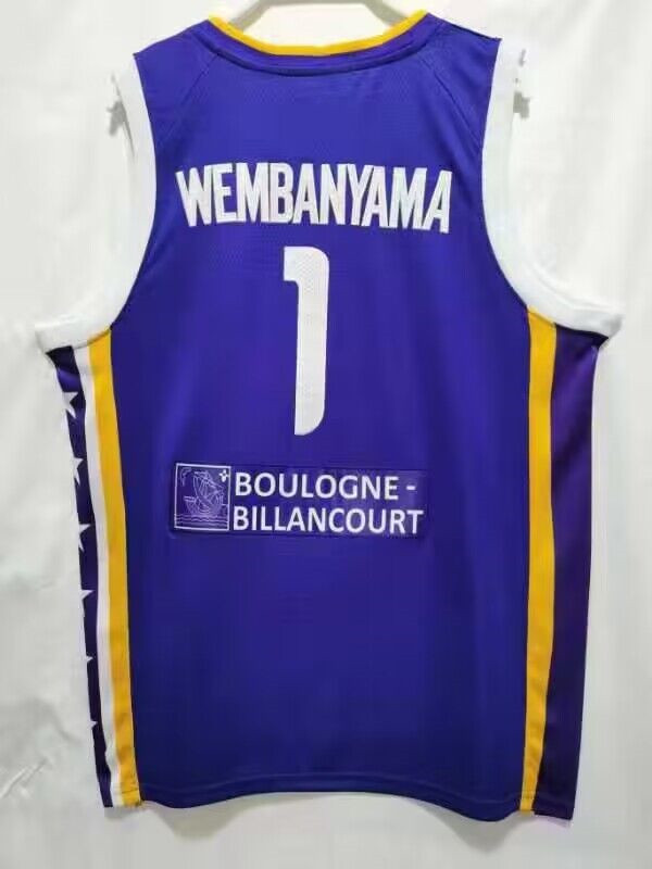 Hommes # 1 Victor Wembanyama Levallois Metropolitans Mets92 Maillots de basket cousus bleu blanc