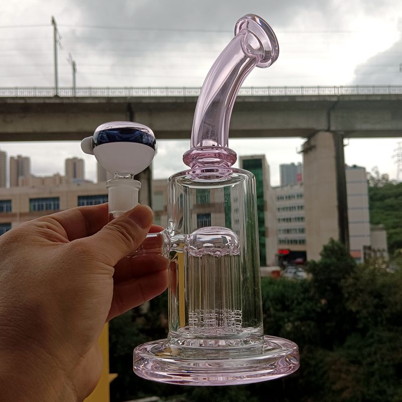 Narghilè Bong in vetro verde rosa con braccio ad albero Perc Mini Oil Dab Rigs Pipe Shisha