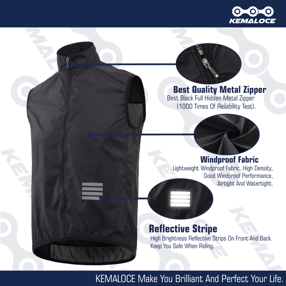 Cycling Jackets KEMALOCE Vest Wind Be Men Sleeveless Bicycle Gilet Black Lightweight Outdoor proof MTB Sports 2210179979075