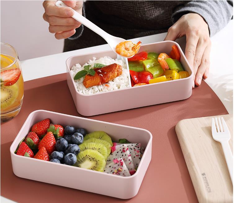 Double Layer Lunch Box 1200ml Wooden Feeling Salad Bento Boxes Microwave Portable Container For Workers Student SN4722