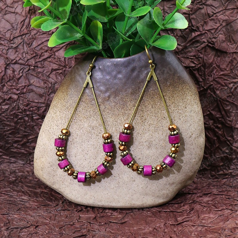 自由ho放な木のベッドぶらぶらイヤリング民族紫色の水滴イヤリング女性のためのインドのジュエリーイヤリングファッションジュエリー