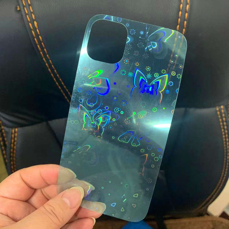 Laserowe naklejki Połączenia telefoniczne Rainbow Paper Card do przezroczysty iPhone 14 Pro Max Plus iPhone14 13 12 11 x xs XR PVC Diamonds Gradient Love Dekoracja Dekoracja czarna okładka czarna okładka