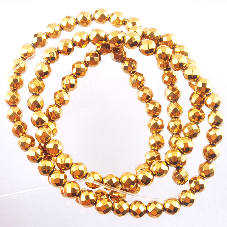 Wojiaer Gold Color Fasteted Hematite Materials Stone Perles lâches pour les bijoux de bricolage Accessoires de boucle d'oreille 15 '' 2 3 4 6 8 mm BL323