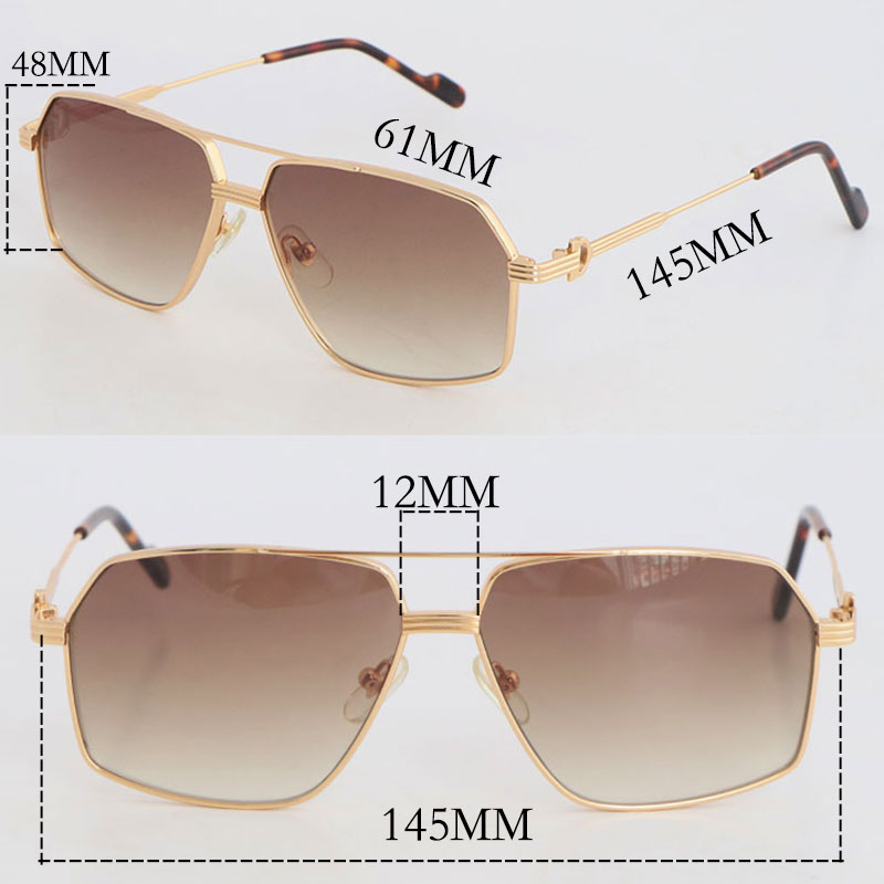 Atacado vendendo estilo de metal óculos de sol masculino para mulheres grande quadrado prata 18k ouro óculos lunettes fram feminino óculos unissex tamanho 61-12-145mm