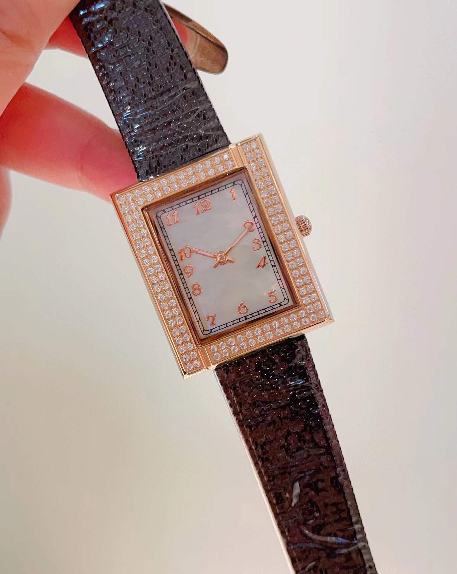 32 mm ze stali nierdzewnej czarna klamra z siatki prostokąt na rękę na rękę podwójny diamentowy kwarc zegarek szara matka perełek kobiety tkanie tweedowego zegar paska