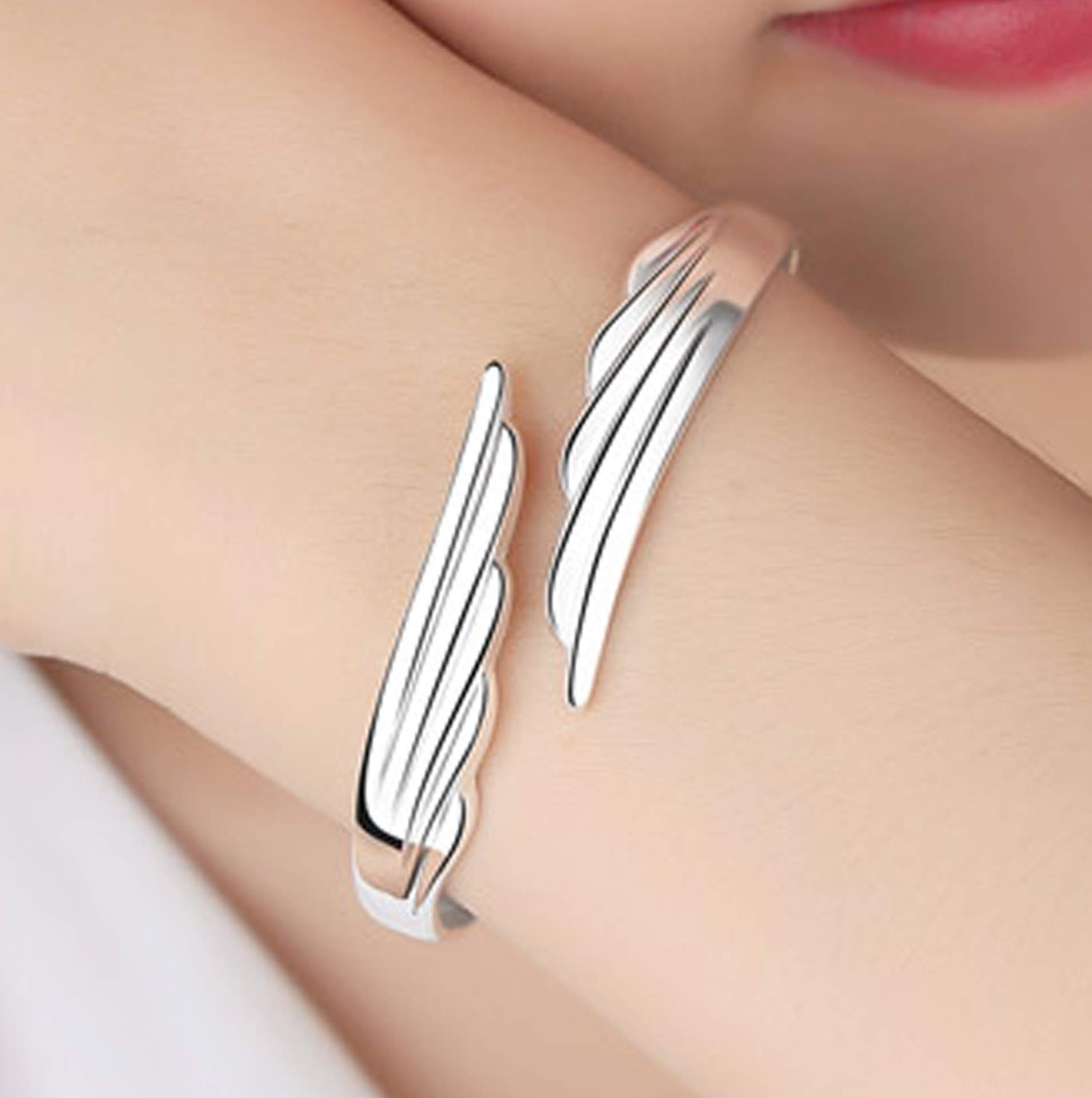 Mode 925 Stempel Zilver Kleur Vrouw Manchet Armband Lucky Angel Wing Lucky Bangle Meisjes Partij Sieraden Geschenken Kerstmis