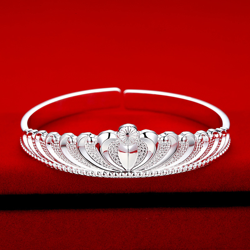 Bracelet manchette couronne à la mode, bracelet en argent pour femmes, vente en gros