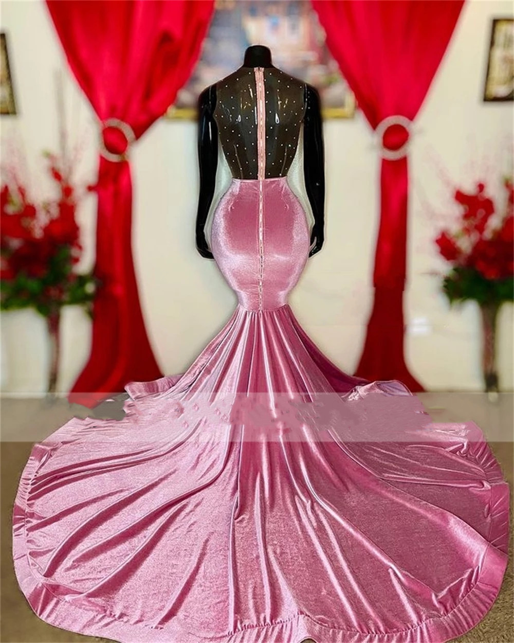 Pink Velvet Prom Dresses 2023 ثيابين فاخرة فستان سهرة أنيقة لعيد ميلاد الحفلات حورية البحر الفتيات السود