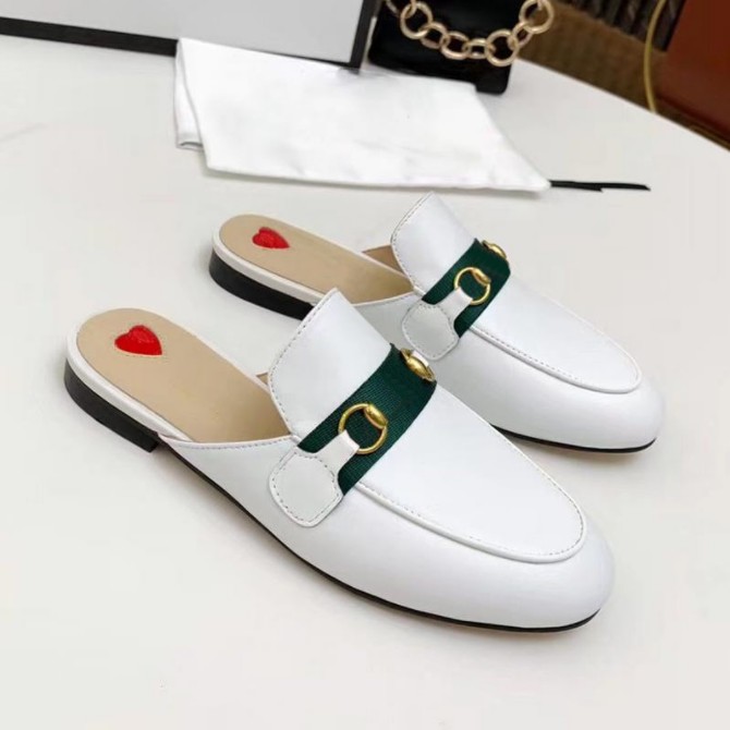 Luxury Mules Designer Slides Women Men Slippers Genuine Leather Loafers Sandals Princetown Metal Chain Shoe Metal Button Flat Slipper With Box Size 35-46