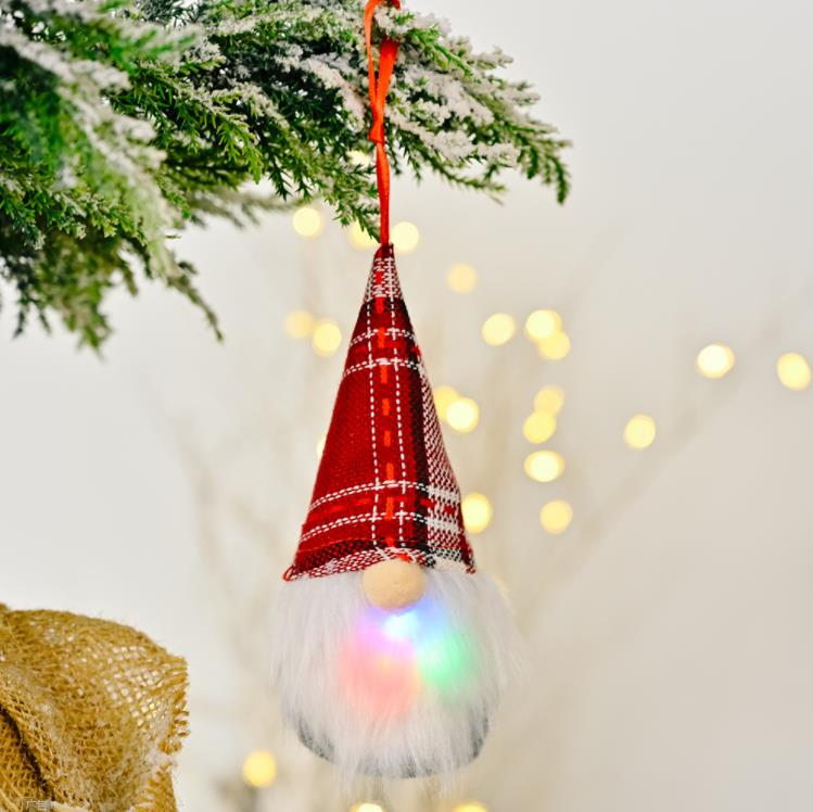 Décorations de Noël LED colorée poupée tricotée avec moustache fête Gnomes pendentif vacances Plaid Snowflower Santa cadeaux maison cour arbre SN4981