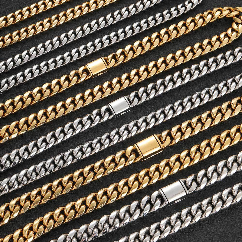 Alta qualidade 18k amarelo banhado a ouro aço inoxidável miami corrente cubana colar pulseira links para homens mulheres punk jóias332q