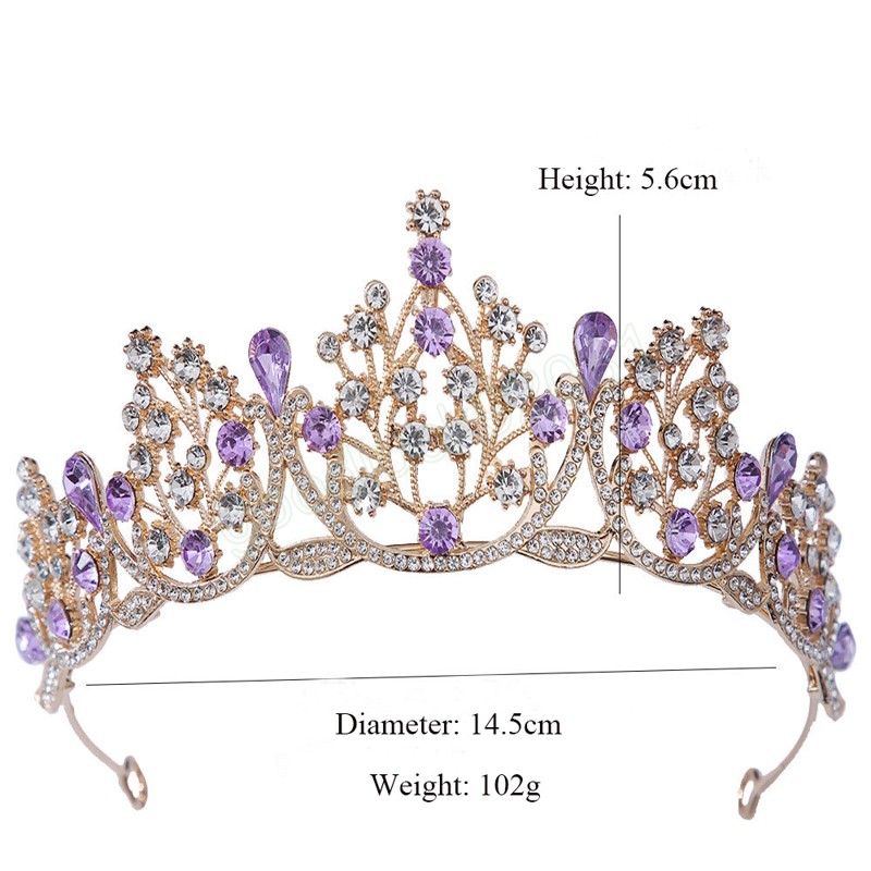 Corone di diadetiche viola donne accessori capelli da sposa matrimoni Rhinestone Chiesate copricapo di joielli feste