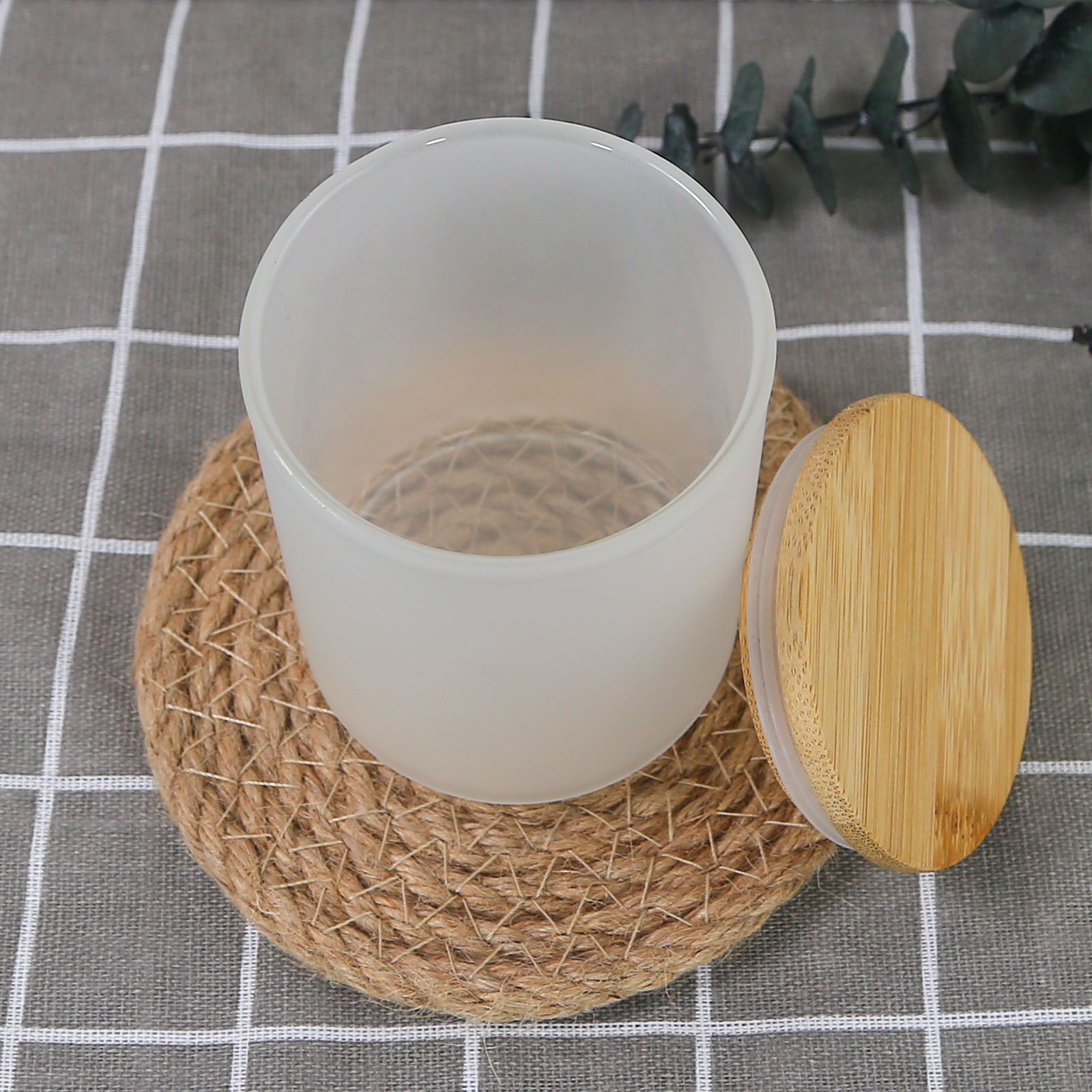 US Warehouse 10oz Sublimation Candles Holder Jar With Bamboo Lid Frosted Candle Cup Wax Cream Scented Tumbler Glass Bottle Decoracion B5