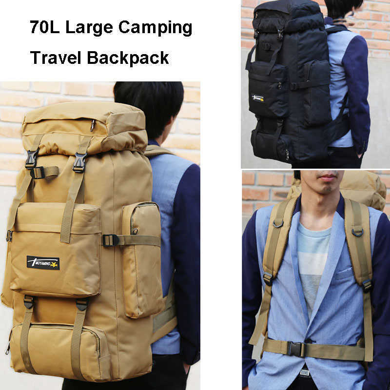 Borse da trekking 70L Uomo Borsa da campeggio grande Zaino da trekking Bagagli Esercito Arrampicata all'aperto Trekking Viaggi Borse a tracolla tattiche Sport militari L221014