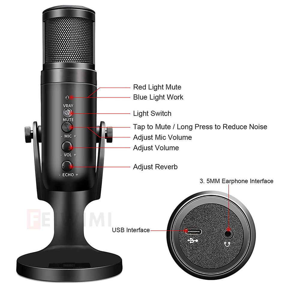 Microphones RVB USB Microphone à Condensateur Professionnel Vocals Streams Mic Enregistrement Studio Micro pour PC Video Gaming MikrofoMicrofon 221014