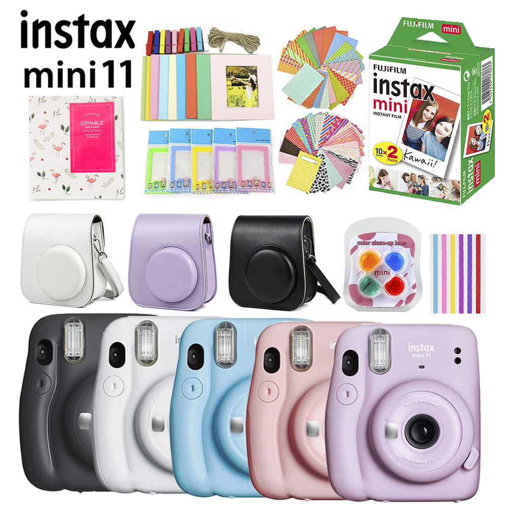 フィルムカメラpinkbluegraypurple fujifilm instax mini 11カメラオプション20シートホワイトケースアルバムアクセサリーセット221025