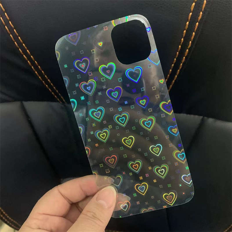 Laserowe naklejki Połączenia telefoniczne Rainbow Paper Card do przezroczysty iPhone 14 Pro Max Plus iPhone14 13 12 11 x xs XR PVC Diamonds Gradient Love Dekoracja Dekoracja czarna okładka czarna okładka