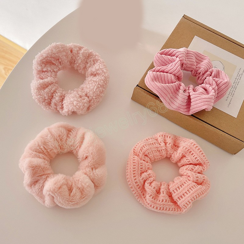 Chouchous en peluche rose doux pour femmes et filles, bandes élastiques en fausse fourrure, élastique pour queue de cheval, automne hiver