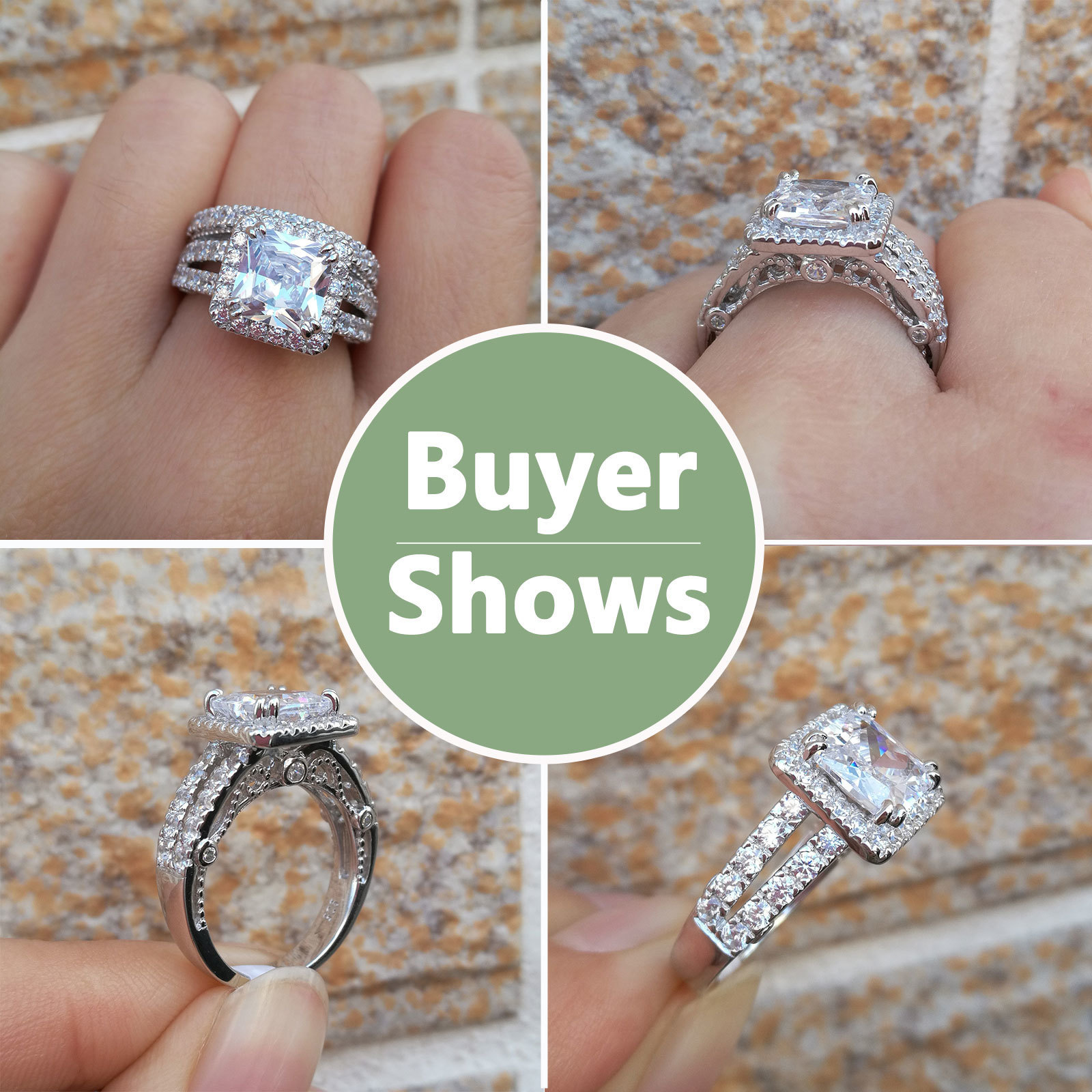 Anéis de casamento ela 2 peças conjunto de anel vintage sólido 925 prata esterlina 4ct princesa corte aaaaa cz noivado para mulheres nupcial 2210171323886