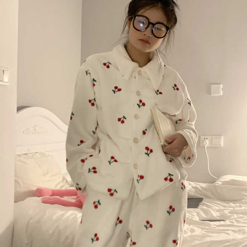 Women's Sleep Lounge Pyjama Set Women Winter Keep Warm mode Lovely Ladies Print Bekväm söt koreansk stil mysig sömnkläder Casual Loose Daily T221017