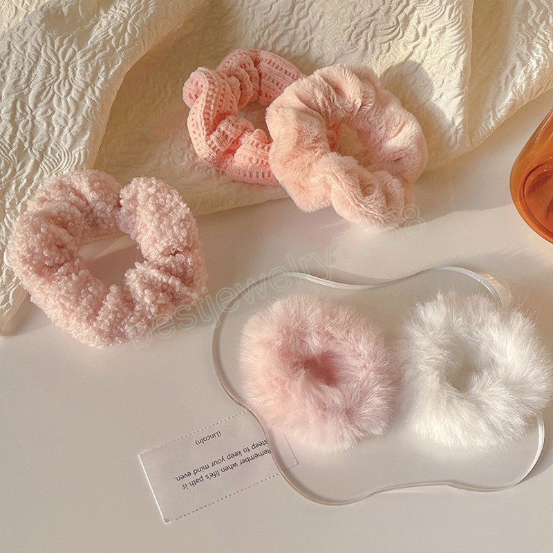 Chouchous en peluche rose doux pour femmes et filles, bandes élastiques en fausse fourrure, élastique pour queue de cheval, automne hiver