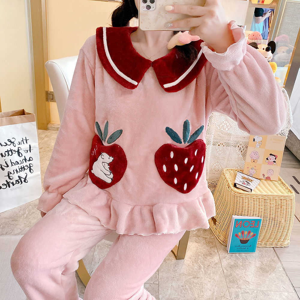 Lounge do sono feminino pijama mais grosso define mulheres kawaii arco retalhos de retalhos de lazer aconchegante para dormir moderna flanela adorável pacote de pacote de garotas Dents Lounge T221017