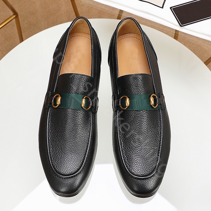 Designer Luxury Shoes Loafers Princetown Metal Buckle Mens Leather Printed Embroidery Men Flat Dress Shoes Size 38-46