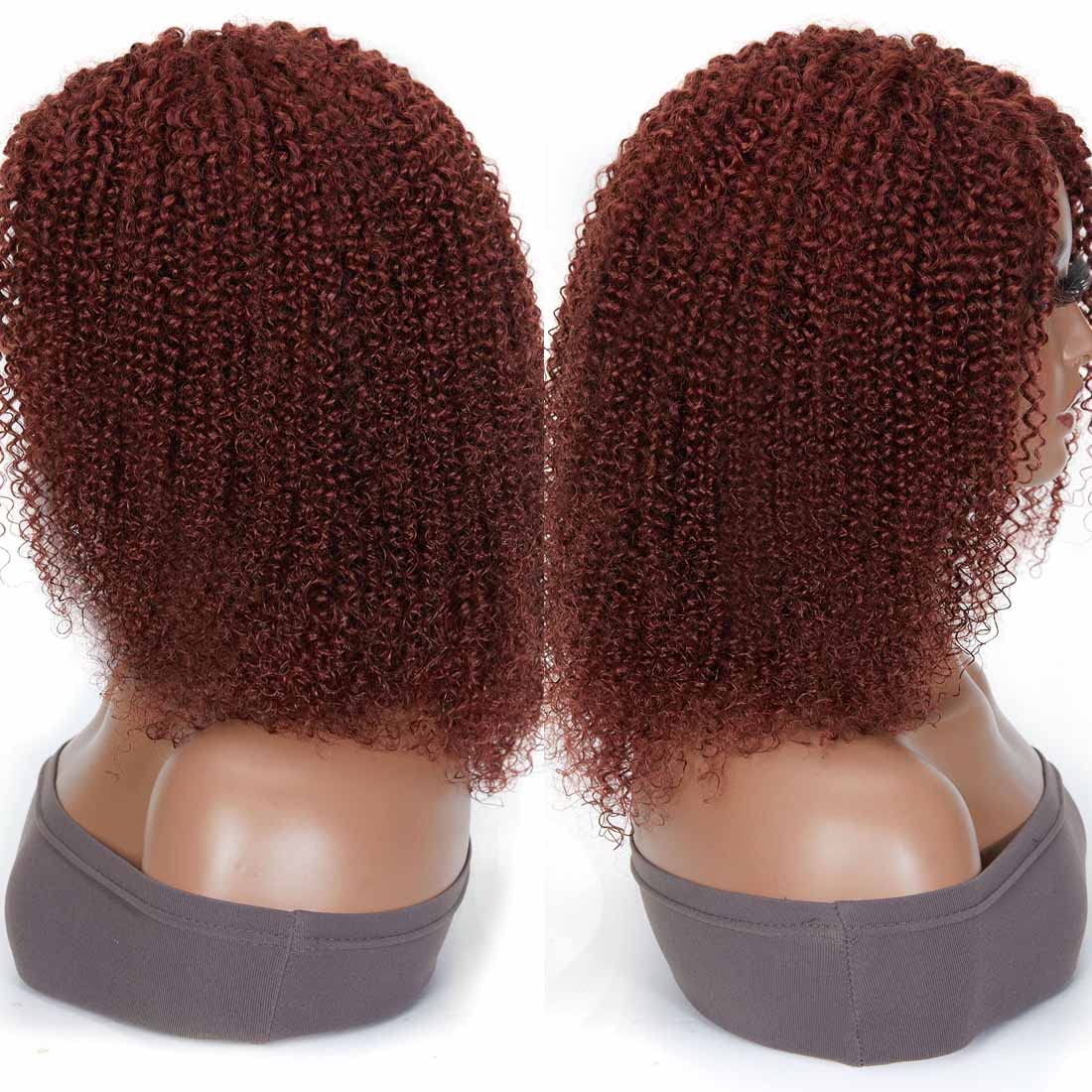 Glueless Afro Kinky Curly Perruque de cheveux humains pour les femmes Cheveux brésiliens Cuivre Rouge Volume complet Kinki Culr Aucun Lace Front Perruques couleur brun auburn 33 150% Denisty 14 pouces Diva1