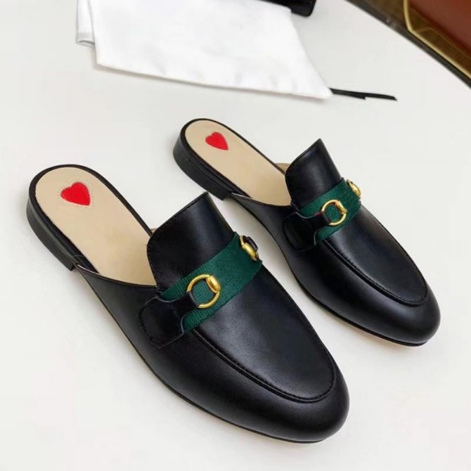 Luxury Mules Designer Slides Women Men Slippers Genuine Leather Loafers Sandals Princetown Metal Chain Shoe Metal Button Flat Slipper With Box Size 35-46