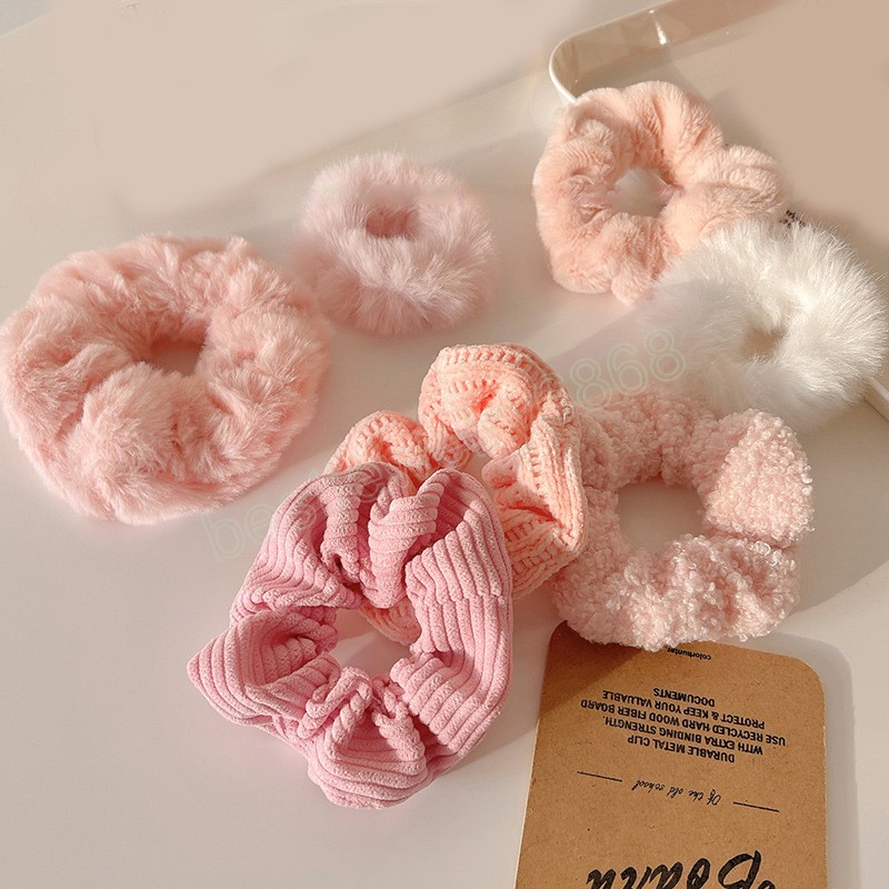 Nastri capelli in peluche rosa dolce Pelliccia sintetica Fasce capelli elastiche pelose Donna Ragazze Autunno Inverno Elastico Porta coda di cavallo