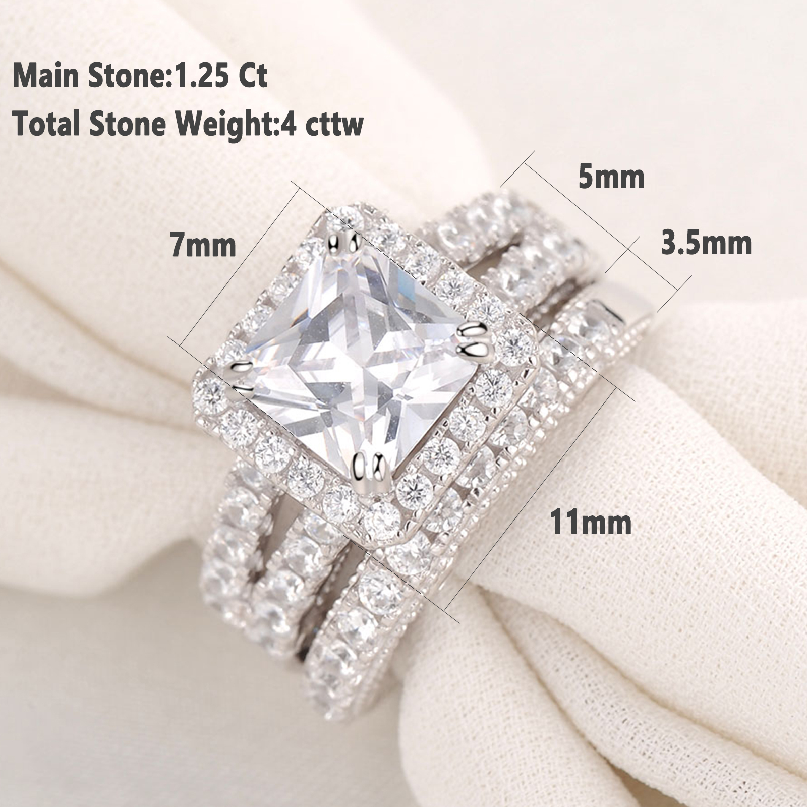 Wedding Rings she Vintage Ring Set Solid 925 Sterling Silver 4Ct Princess Cut AAAAA CZ Engagement for Women Bridal 221017
