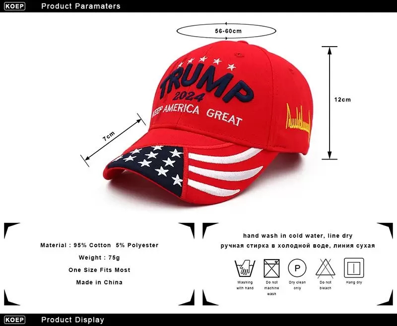 Trump Hat 2024 U.S Presidential Election Cap Baseball Caps Adjustable Speed Rebound Cotton Sports Hats