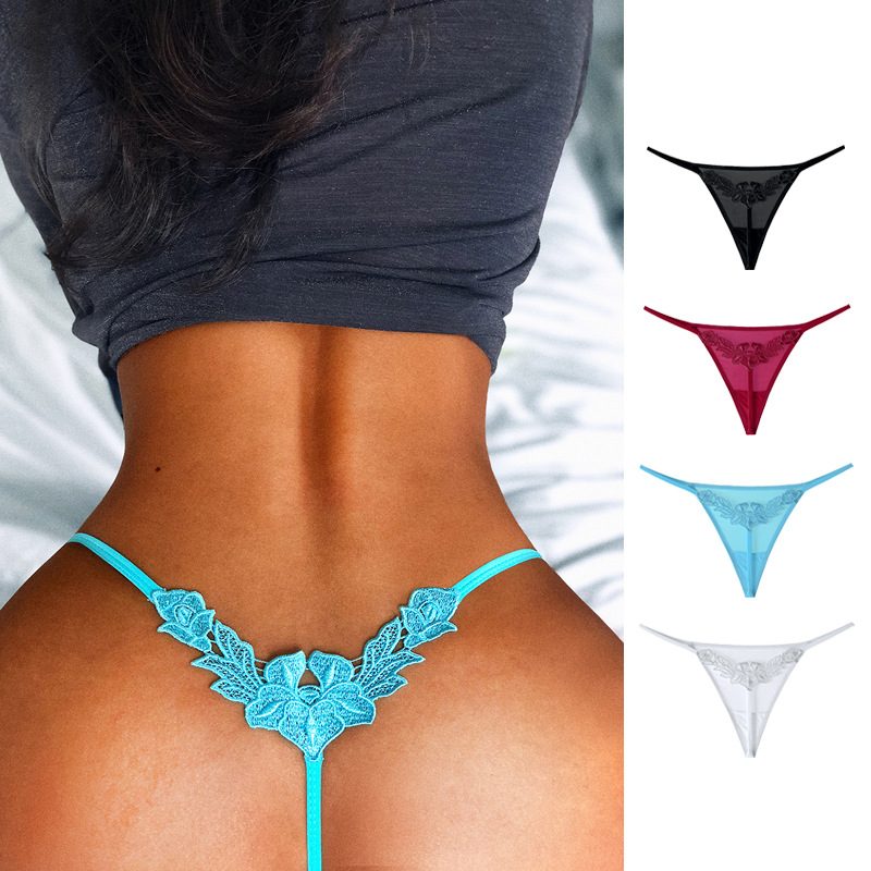G Str￤ng Underkl￤der Kvinnor Trosor T-back Floral Embrodery Briefs Underkl￤der Erotiska flickor Tongs Sport Bikini