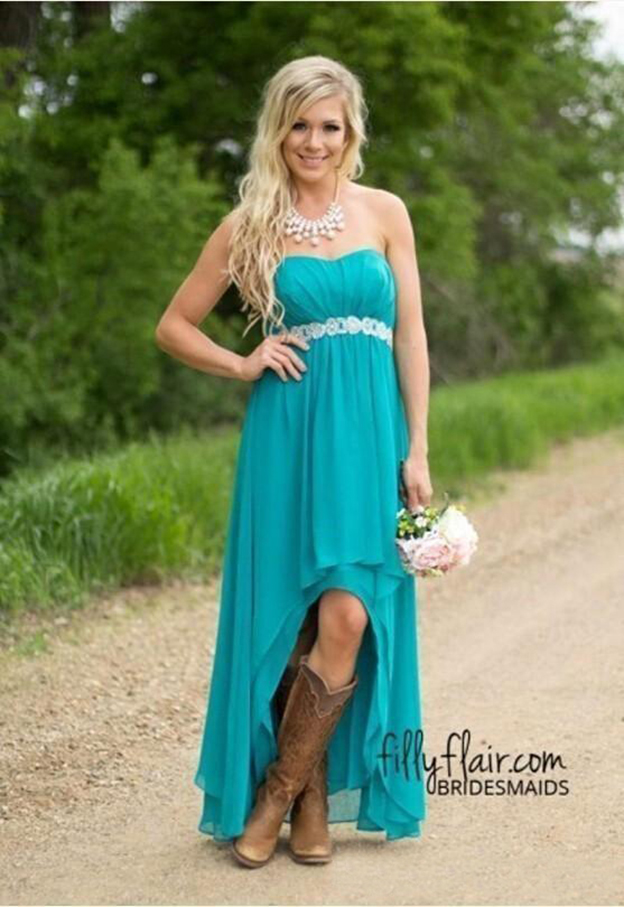 Cheap Country Bridesmaid Dresses Long Chiffon Sweetheart High Low Beaded Wedding Guest Bridesmaids Dress Maid Honor Gowns
