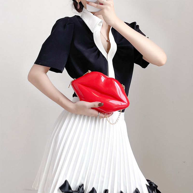 new fashion chic chain lip small bag ins simple pure color women's mini one-shoulder crossbody bag