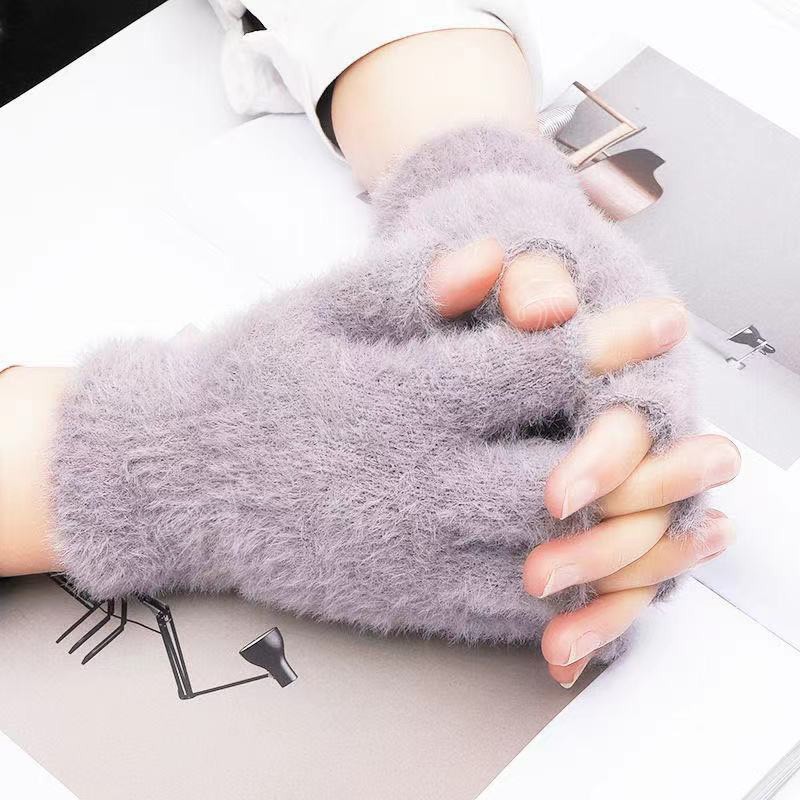 Mink Gloves Half-finger Mittens Winter Warm Wool Touchscreen Gloves Women Men Knitting Soft Office Outdoor Sport Glove Gift