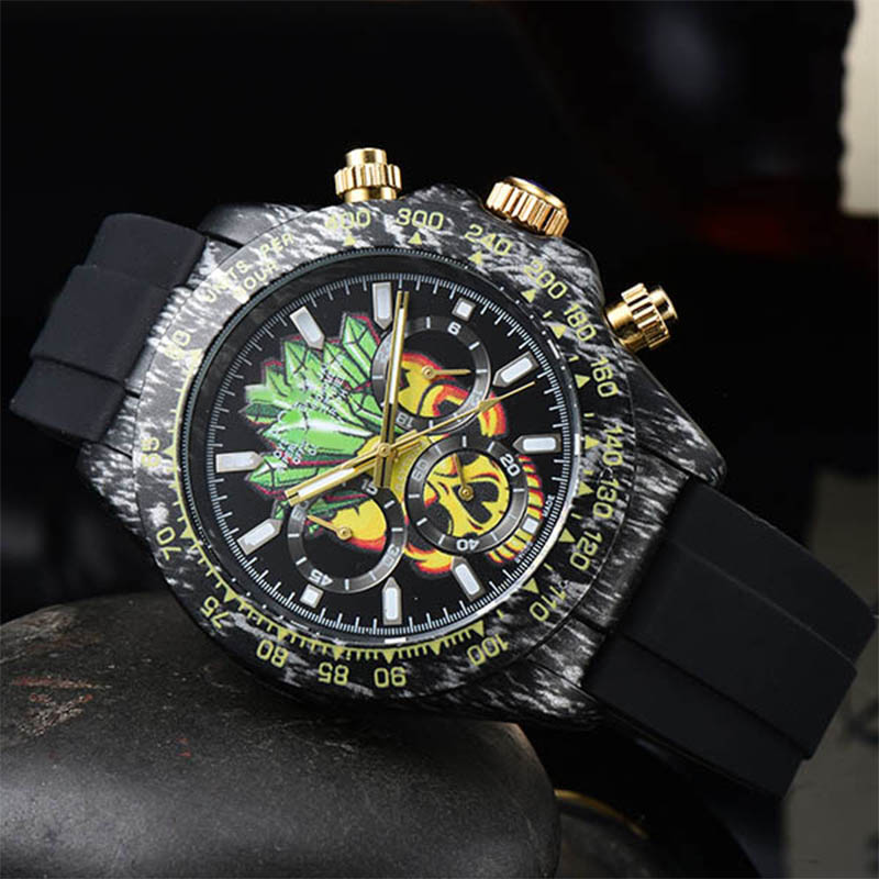 Men's luxury brand business leisure watch quartz movement carbon fiber multi-functional waterproof sports rubber watch