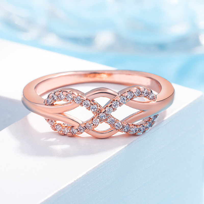 Frauen-Ring aus Roségold mit unendlicher Liebe, modische Geometrie, Hochzeitsschmuck