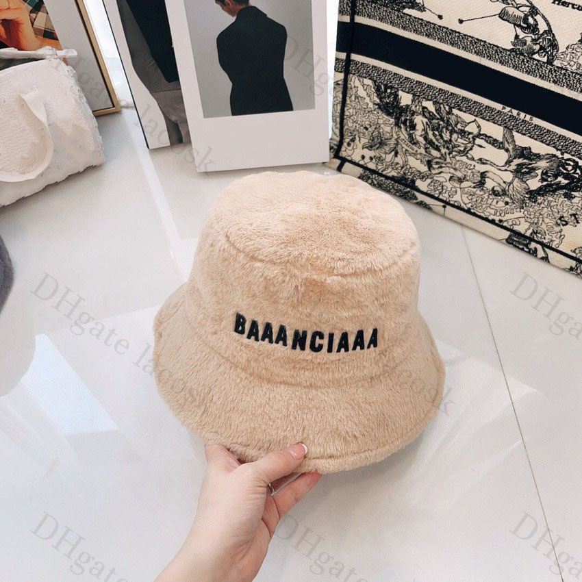 Womens Men Bucket Hats Lamb Wool Winter Caps Soft Warm Letter Fisherman Hat Fashion Match Down Jacket with Christmas Gift1044496