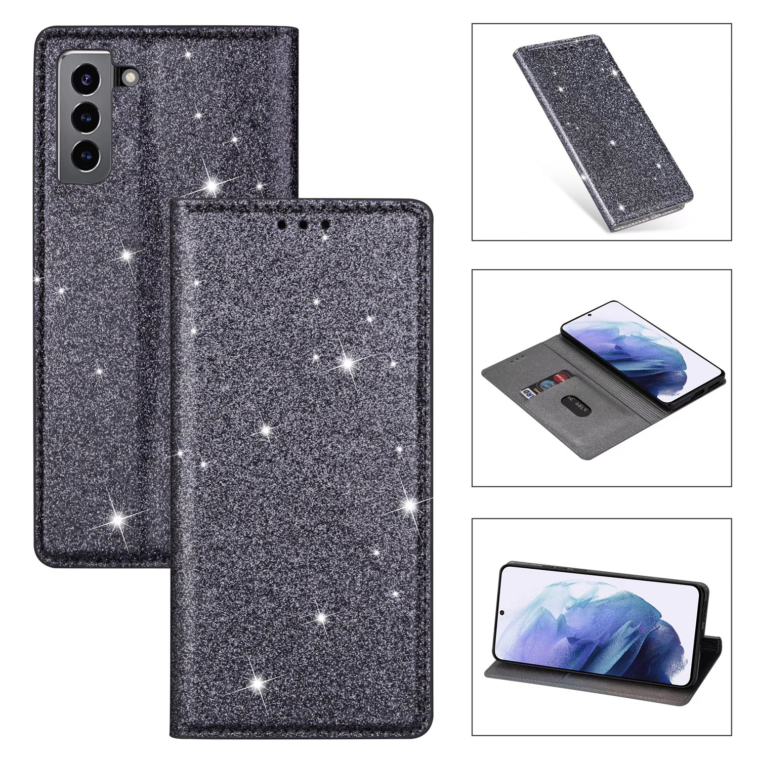 Mode Telefoon Gevallen Voor Samsung A35 A55 A15 A25 A24 A14 S24 S23 FE Ultra Plus 5G Portemonnee lederen Glitter Case Luxe Bling