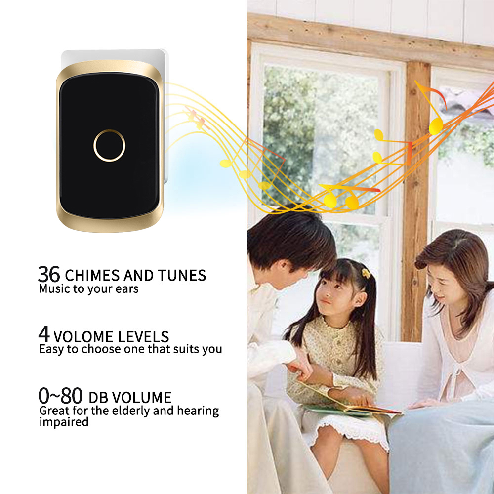 Doortbells Cacazi Home Welcome Wireless Doorbell 433MHz 300M Range 36 Songs مقاومة للماء LED LED Bell Bell Bell US EU UK Plug 221018