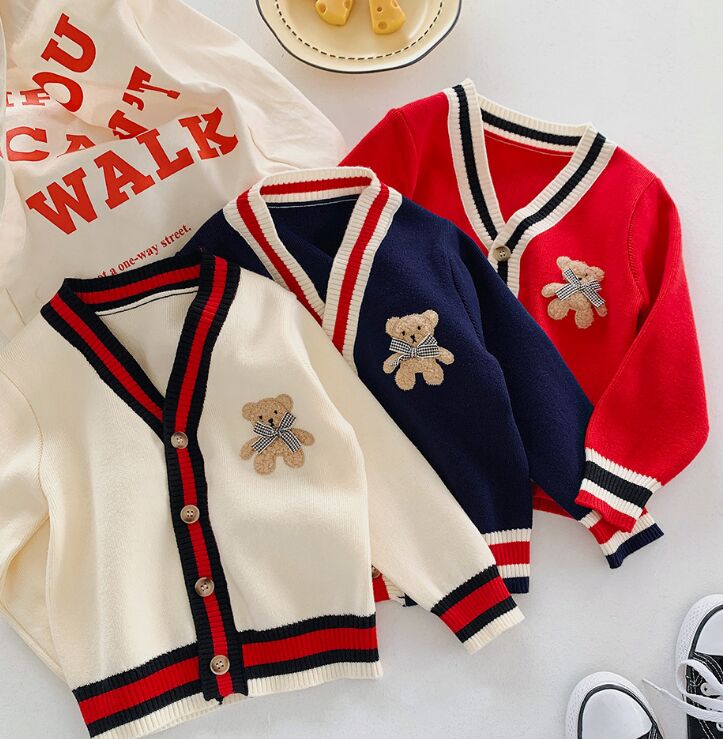 Winter/Autumn Baby Girls Boys Cardigan Sweater Tops Solid Children Clothing Kids Baseball Jackets Coats Outerwear