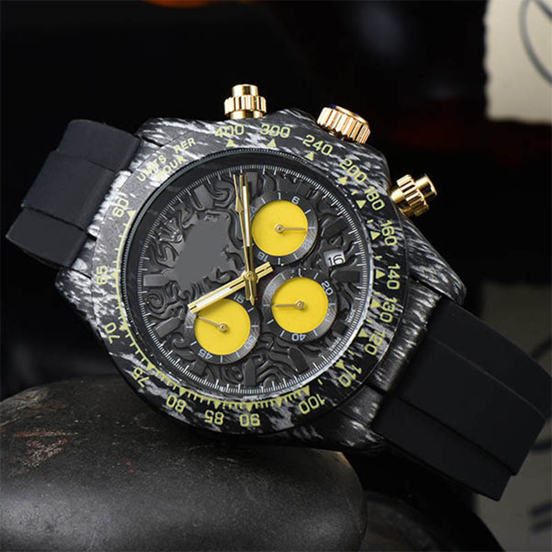 Men's luxury brand business leisure watch quartz movement carbon fiber multi-functional waterproof sports rubber watch