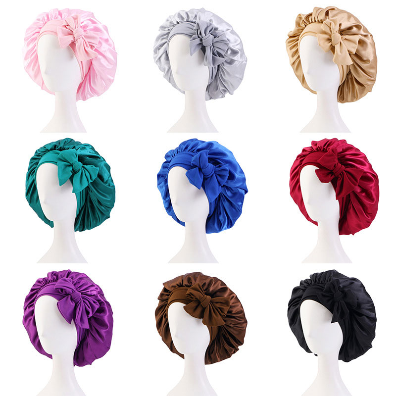 Tinta unita Satin Bowknots Sleep Caps Bonnet donna Lady Headwrap Night Hat Cura dei capelli Copricapo moda