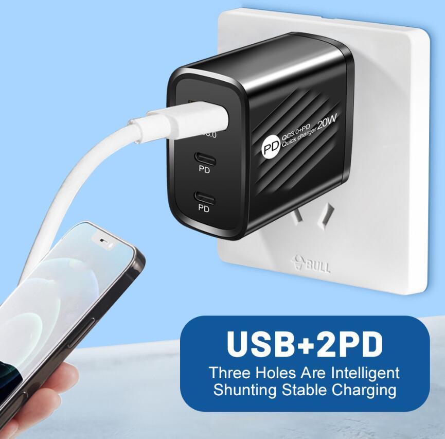 Snelle snellader Eu US 1 USB A Type c USB-C Pd-poorten Draagbare 2.4A-wandlader Voedingsadapter voor Iphone 8 11 12 Mini Pro max android telefoon pc