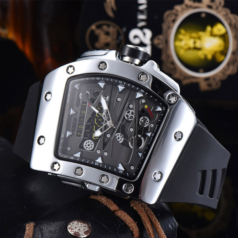 Luxury top brand men's fashion sports watch quartz movement stainless steel case rubber strap