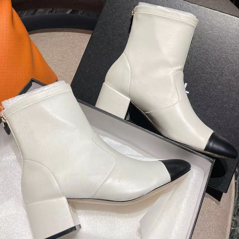 2023 designer women Round head Martin boots Luxury fashion leather solid color joint Short boot autumn winter lady many collocation Behind the zipper Wide thick shoe