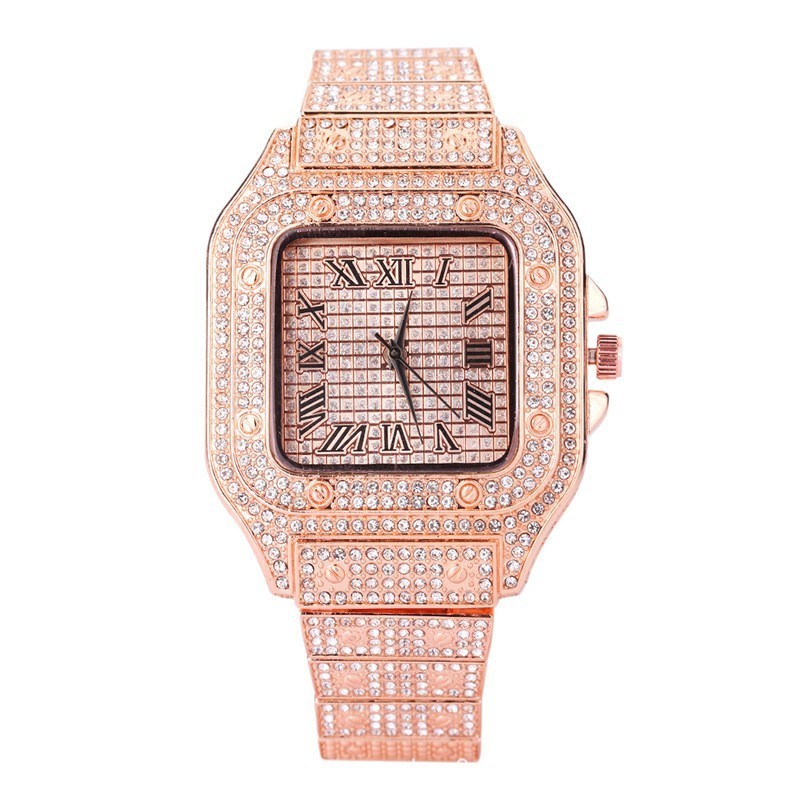 Orologi da polso Iced Out Orologio da uomo Quadrato Diamondd Numeri neri Quarzo Luxury Hip Hop Orologi da polso Orologio romano Relogio Masculino 221018