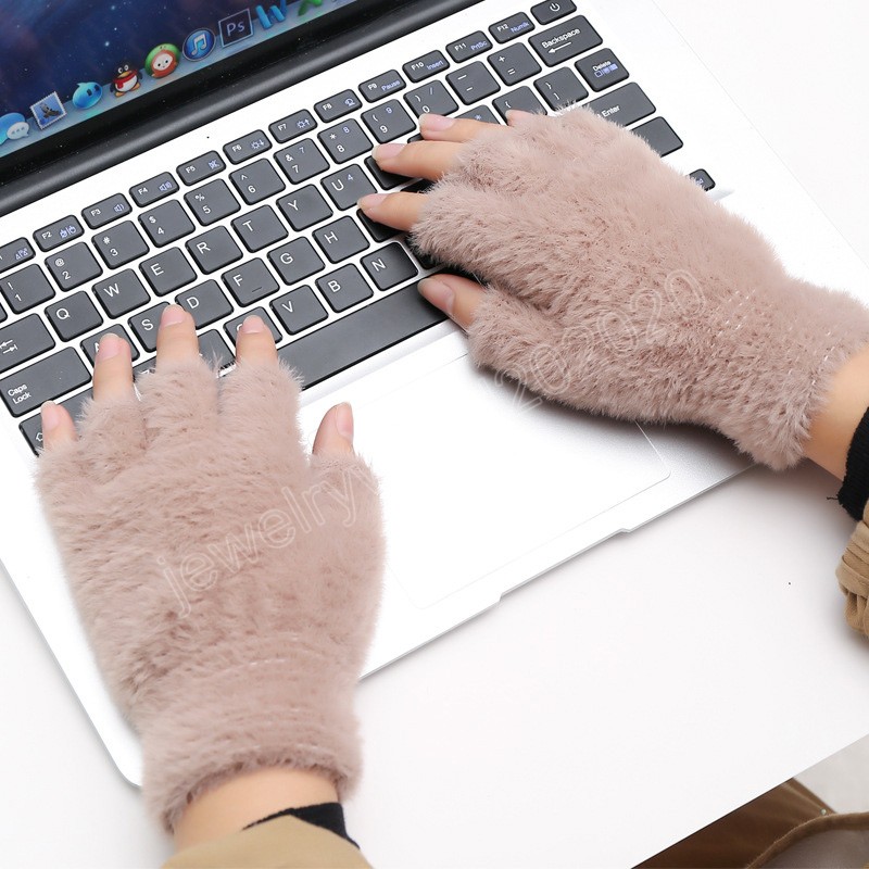 Mink Gloves Half-finger Mittens Winter Warm Wool Touchscreen Gloves Women Men Knitting Soft Office Outdoor Sport Glove Gift