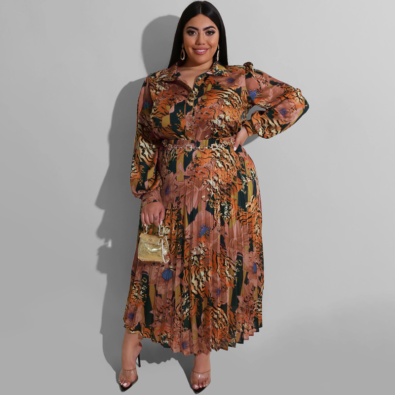 5XL 플러스 사이즈 투피스 드레스 여성 디자이너 프린트 긴팔 탑과 맥시 스커트 세트 복장 무료 배송